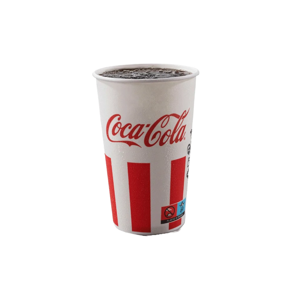 Čaša coca-cole 0,4 l sa ledom u kfc ambalaži.