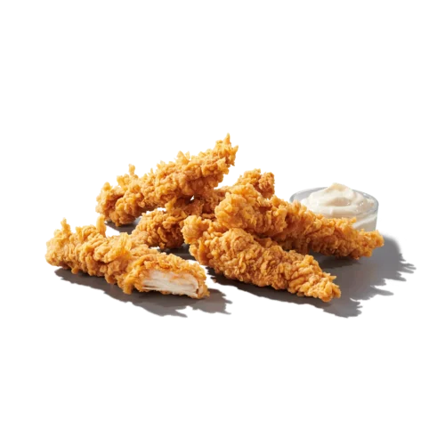 pet hrskavih pilećih stripsa sa umakom