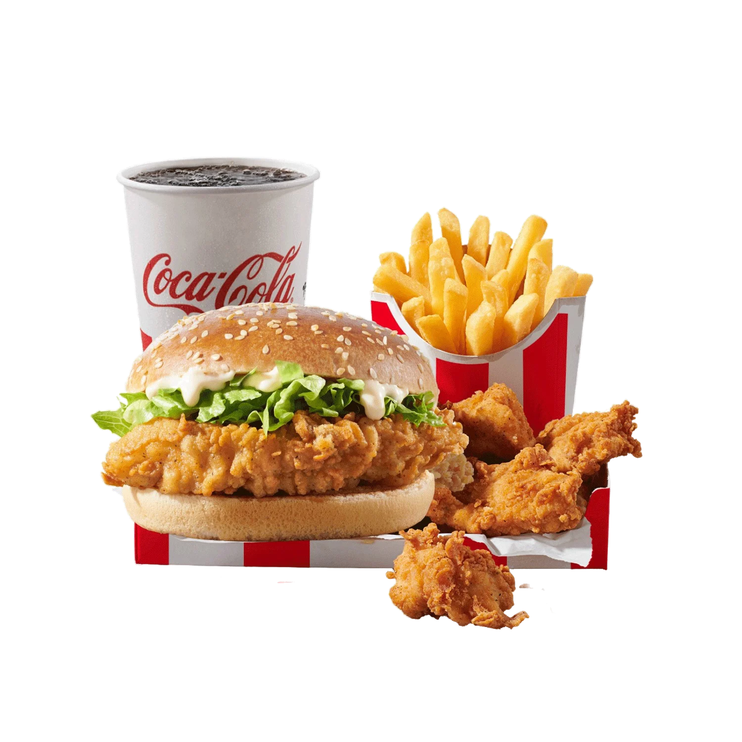 kfc classic burger box s burgerom od hrskave piletine, pomfritom i coca-cola pićem