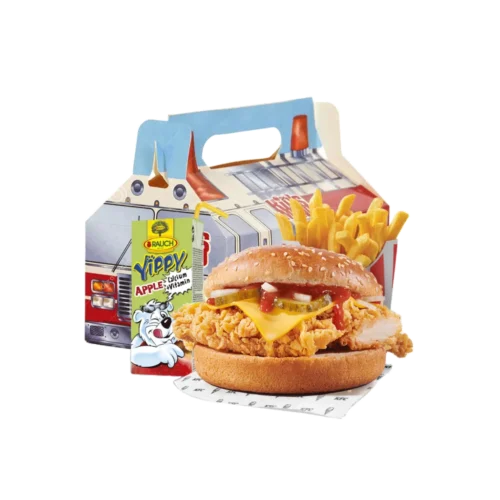 dječiji meni sa chicken burgerom, pomfritom i sokom