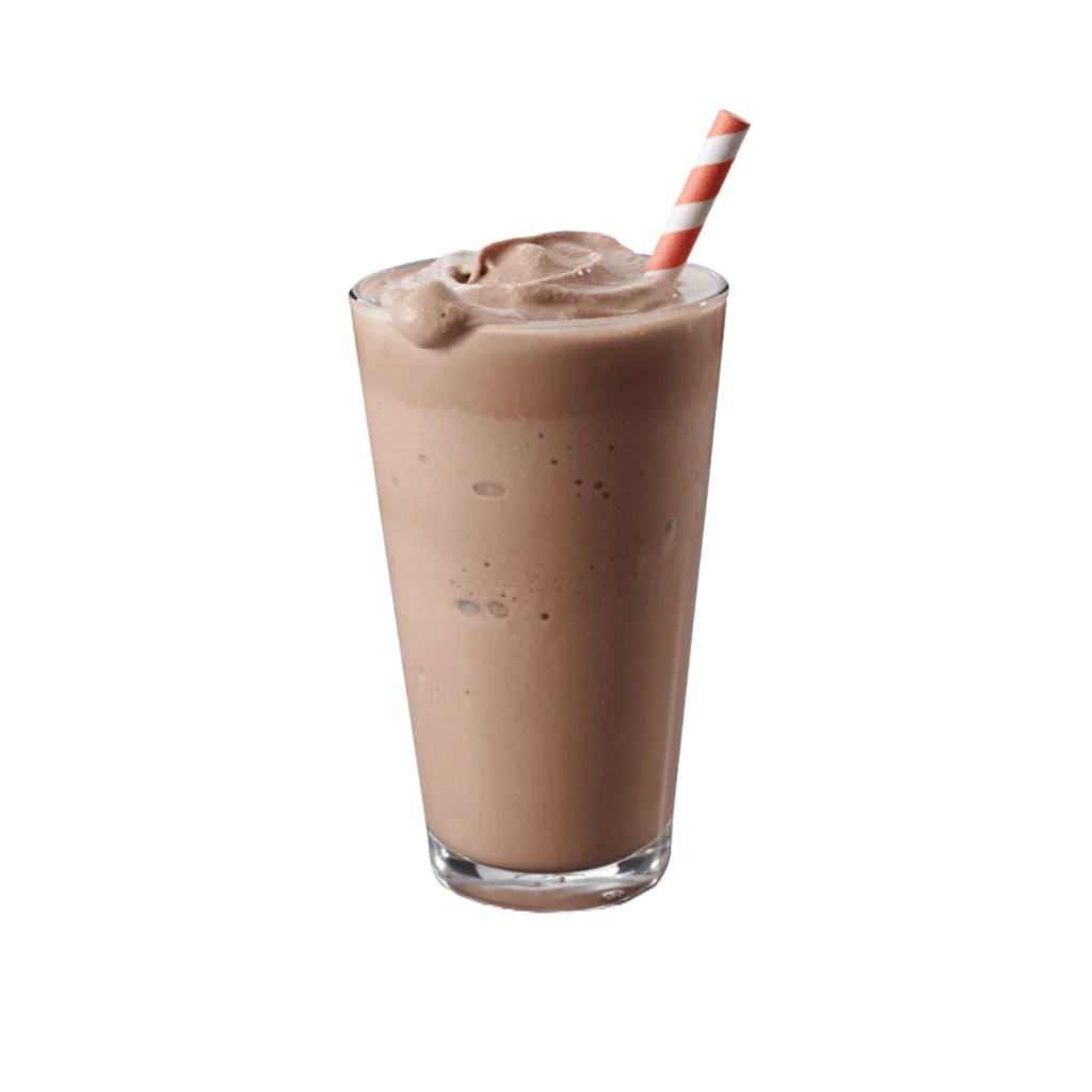 veliki čokoladni milkshake u čaši sa slamkom.