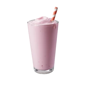 veliki milkshake od jagode u čaši sa slamkom.