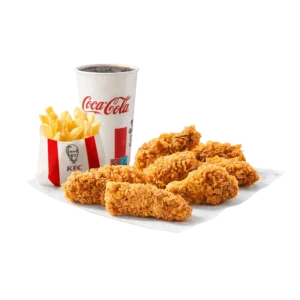 snackbox mix sa više komada pohane piletine, pomfritom i coca-cola pićem