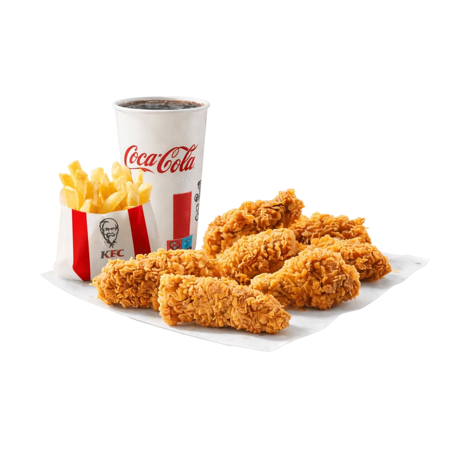 snackbox mix sa više komada pohane piletine, pomfritom i coca-cola pićem