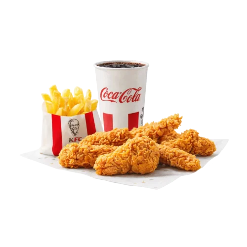 snackbox mix sa komadima pohane piletine, pomfritom i coca-cola pićem