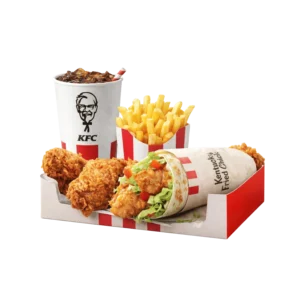 kfc twister box sa wrapom, pomfritom, pićem i komadima piletine