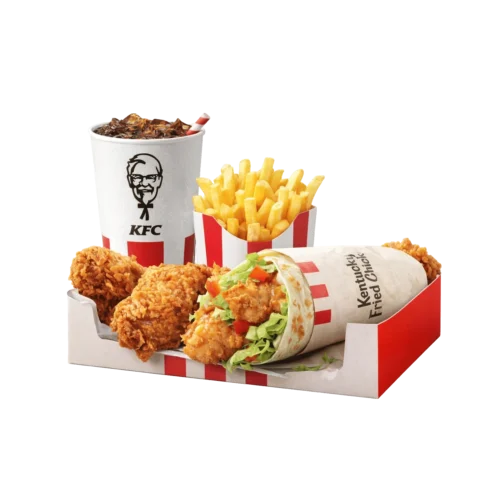 kfc twister box sa wrapom, pomfritom, pićem i komadima piletine