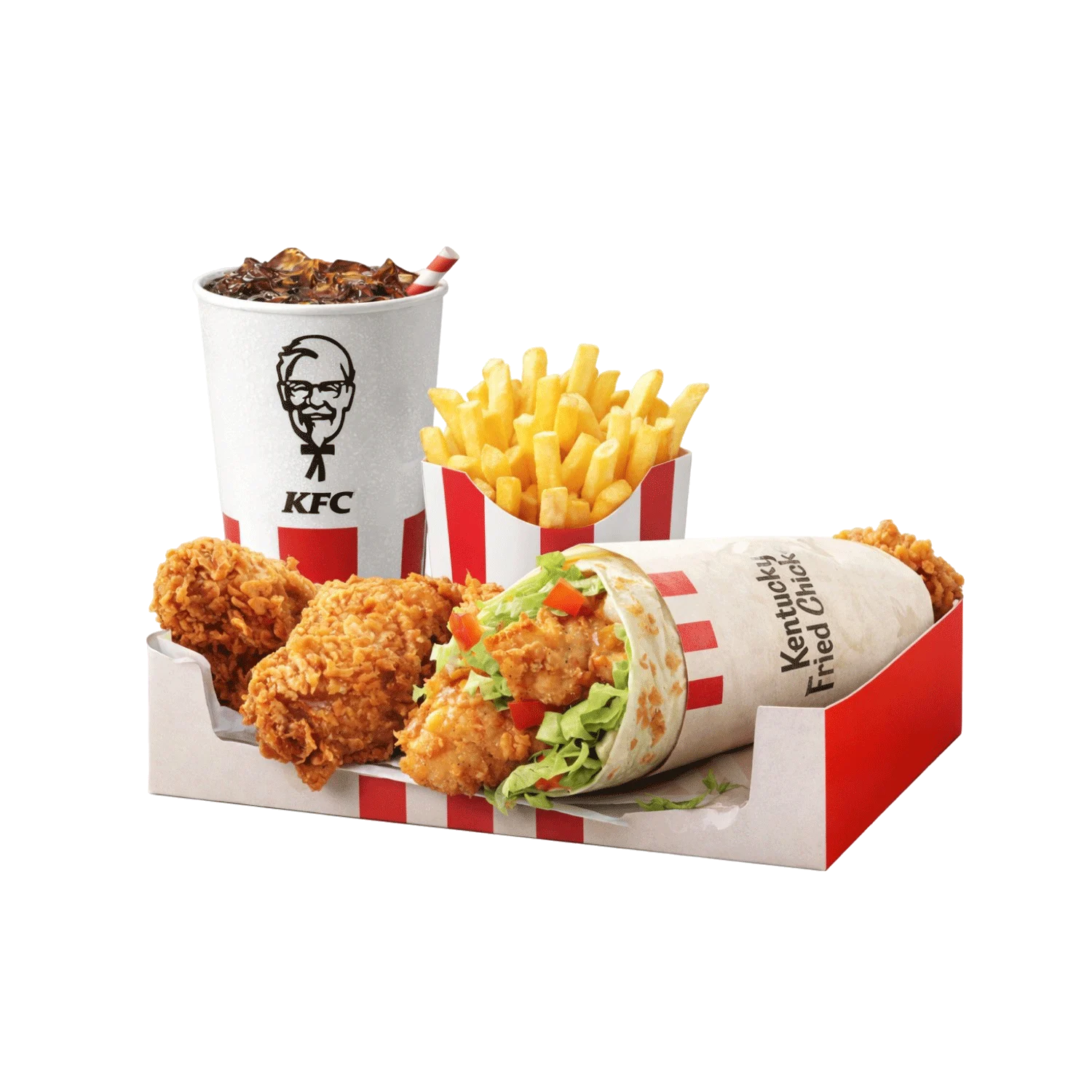 kfc twister box sa wrapom, pomfritom, pićem i komadima piletine