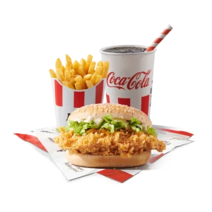 zinger burger meni sa pomfritom i gaziranim pićem.
