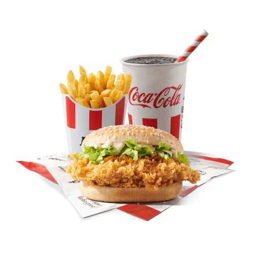 zinger burger meni sa pomfritom i gaziranim pićem.